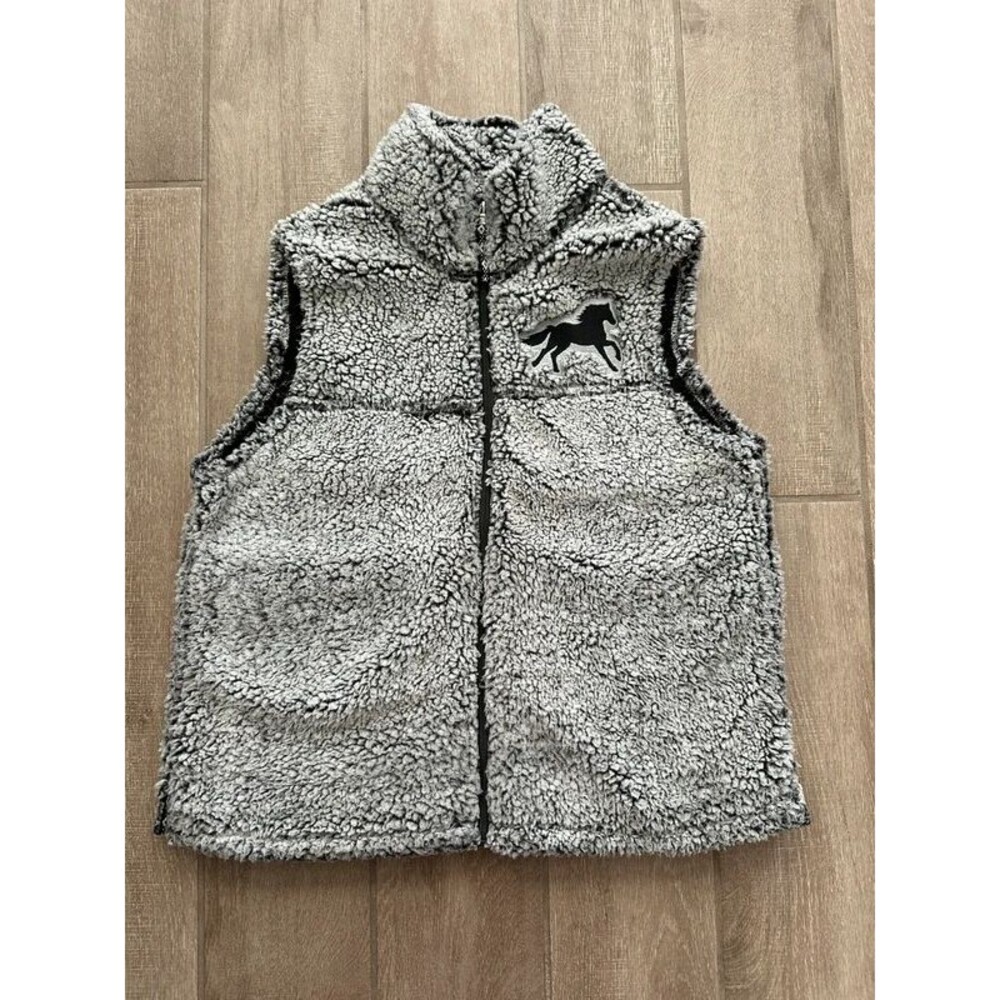 Back In The Saddle Women’s M Gray Sherpa Fleece Horse Vest Equestrian Western